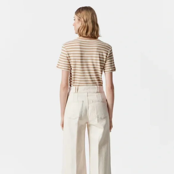 NWT & Other Stories Linen Blend T-Shirt in Beige/Cream Stripes • Women's Size M - Picture 2 of 5